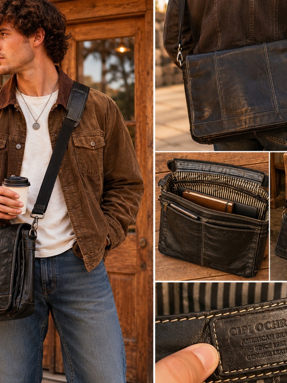 Ciplochrio Genuine Leather Black Messenger Laptop Bag #oldmoney#gorpcore